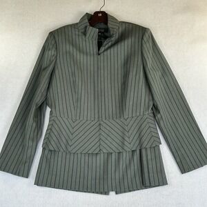 2 Piece Kasper Size 10 Petite Gray Zip Front Blazer Jacket & Pencil Skirt Stripe